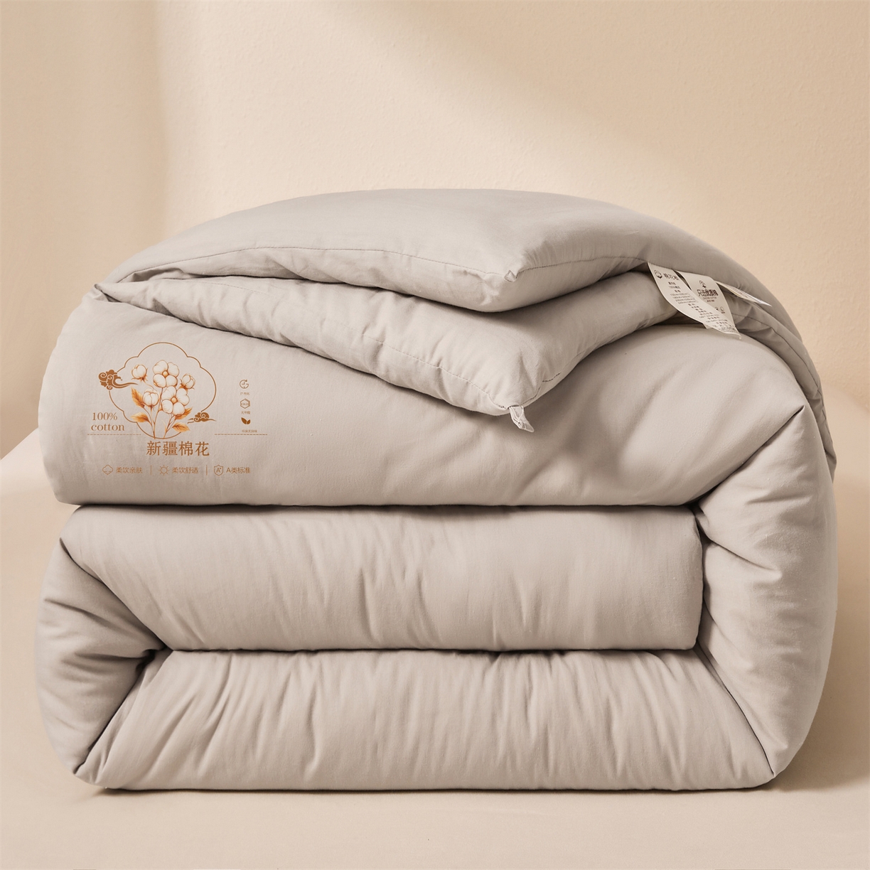 91家纺网 家纺一手货源 找家纺 易博家纺 2025新款A类水洗棉新疆棉花被纯色冬被春秋被被子被芯 棉花被-月光灰