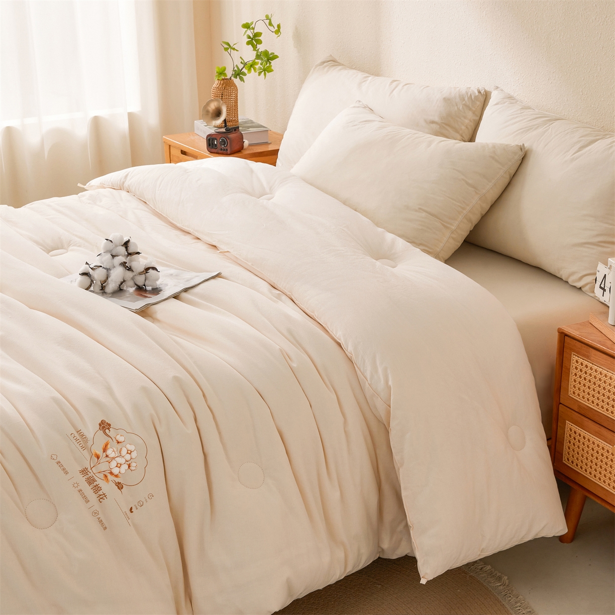 91家纺网 家纺一手货源 找家纺 易博家纺 2025新款A类水洗棉新疆棉花被纯色冬被春秋被被子被芯 棉花被-皓月白