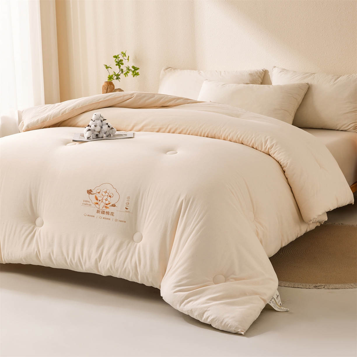 91家纺网 家纺一手货源 找家纺 易博家纺 2025新款A类水洗棉新疆棉花被纯色冬被春秋被被子被芯 棉花被-皓月白