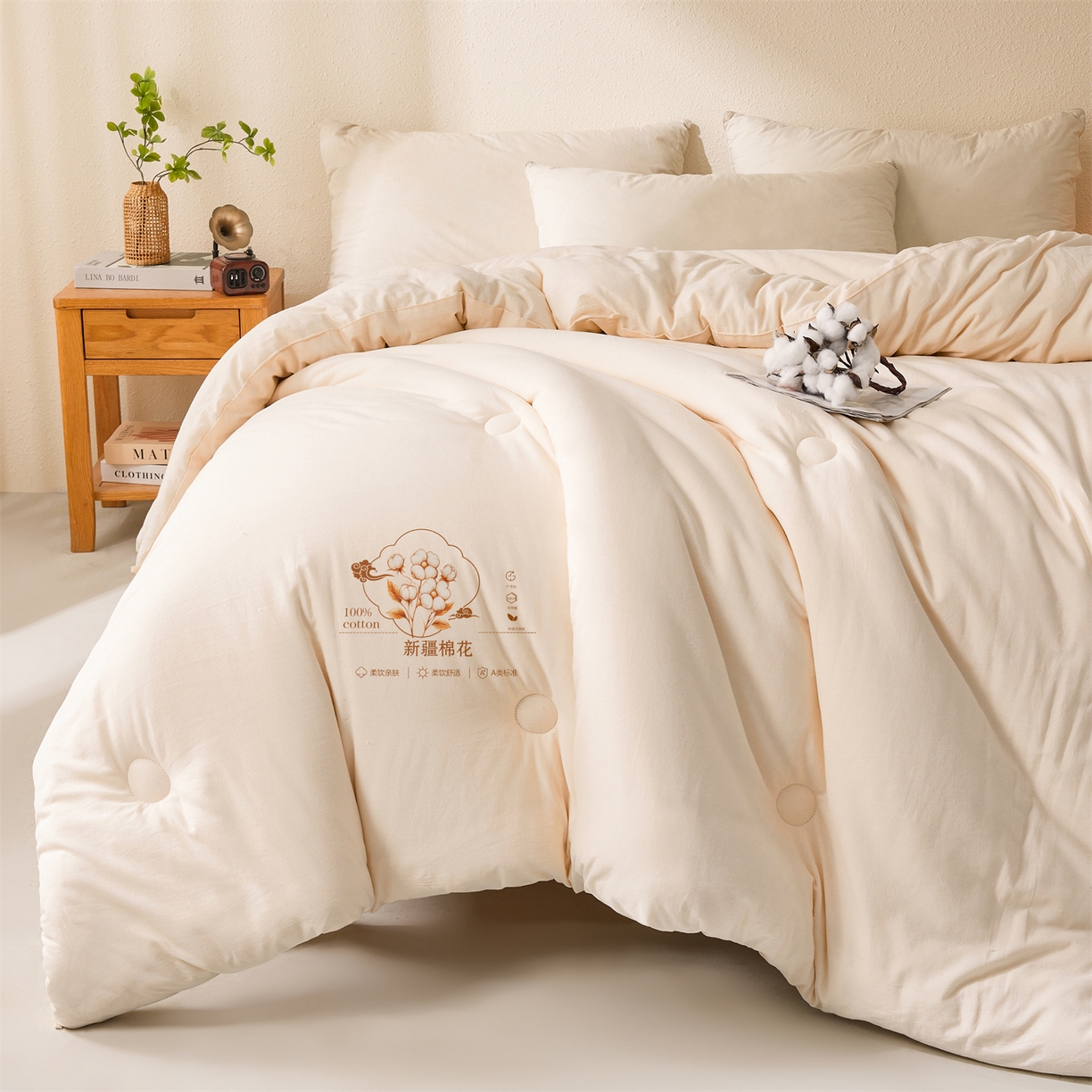 91家纺网 家纺一手货源 找家纺 易博家纺 2025新款A类水洗棉新疆棉花被纯色冬被春秋被被子被芯 棉花被-皓月白