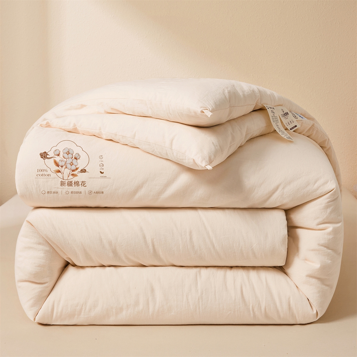 91家纺网 家纺一手货源 找家纺 易博家纺 2025新款A类水洗棉新疆棉花被纯色冬被春秋被被子被芯 棉花被-皓月白