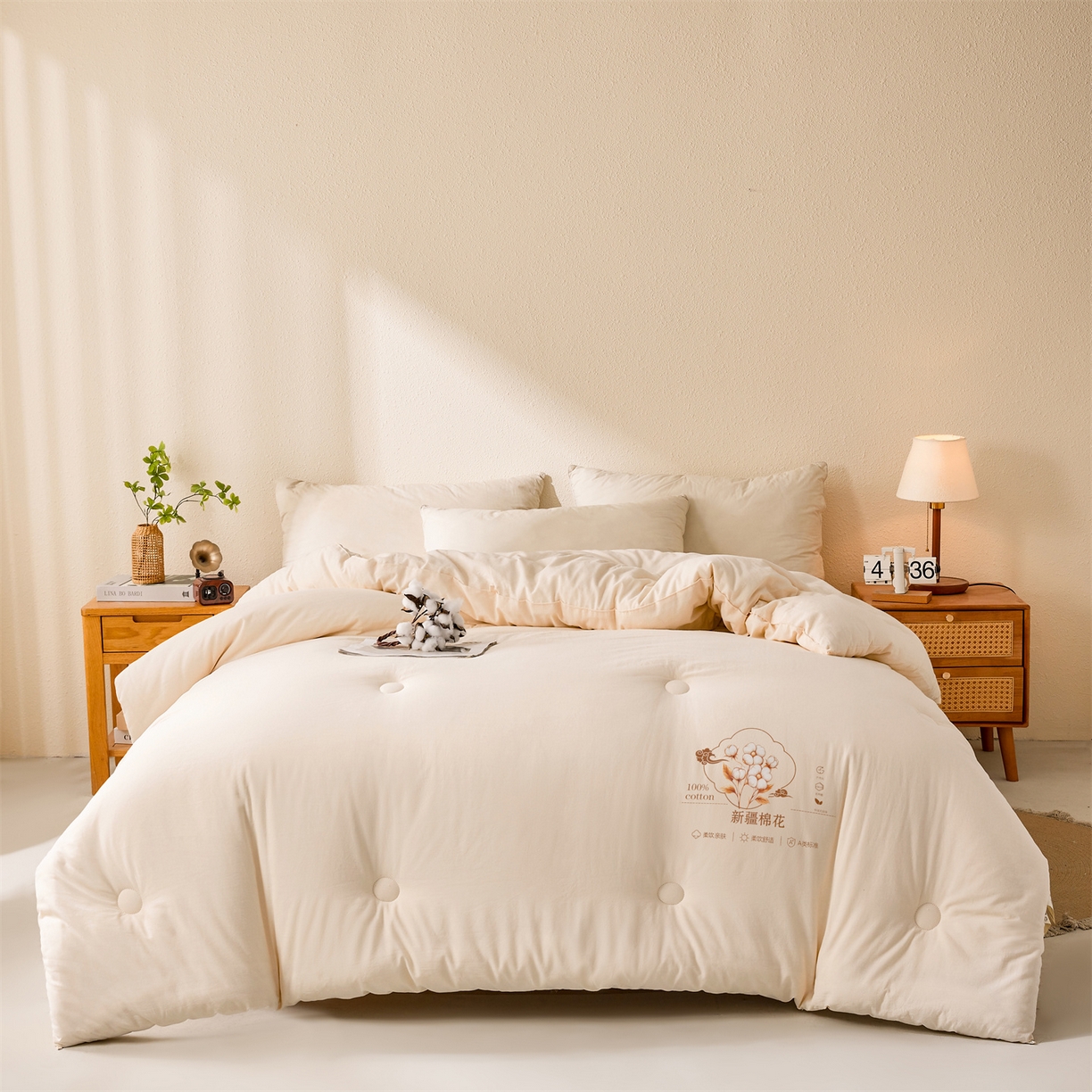 91家纺网 家纺一手货源 找家纺 易博家纺 2025新款A类水洗棉新疆棉花被纯色冬被春秋被被子被芯 棉花被-皓月白