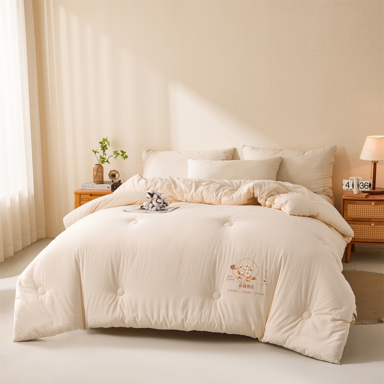 91家纺网 家纺一手货源 找家纺 易博家纺 2025新款A类水洗棉新疆棉花被纯色冬被春秋被被子被芯 棉花被-皓月白