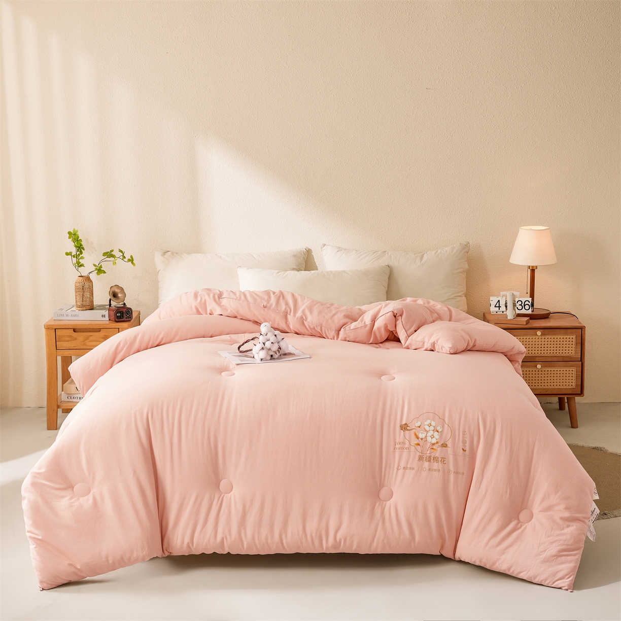 91家纺网 家纺一手货源 找家纺 易博家纺 2025新款A类水洗棉新疆棉花被纯色冬被春秋被被子被芯 棉花被-玫瑰粉
