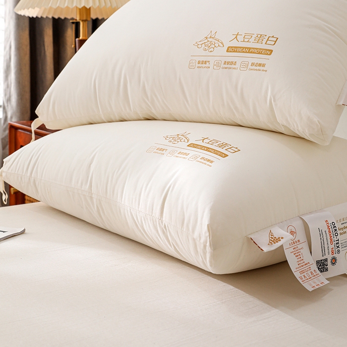 91家纺网 家纺一手货源 找家纺 仁宇枕业 2025新款新品A类全棉大豆蛋白舒适定型护颈羽丝绒枕头枕芯 大豆蛋白舒适枕
