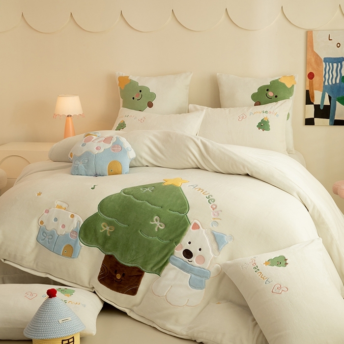 91家纺网 家纺一手货源 找家纺 （总）绒棉世家 2025新款保暖牛奶绒贴布绣四件套