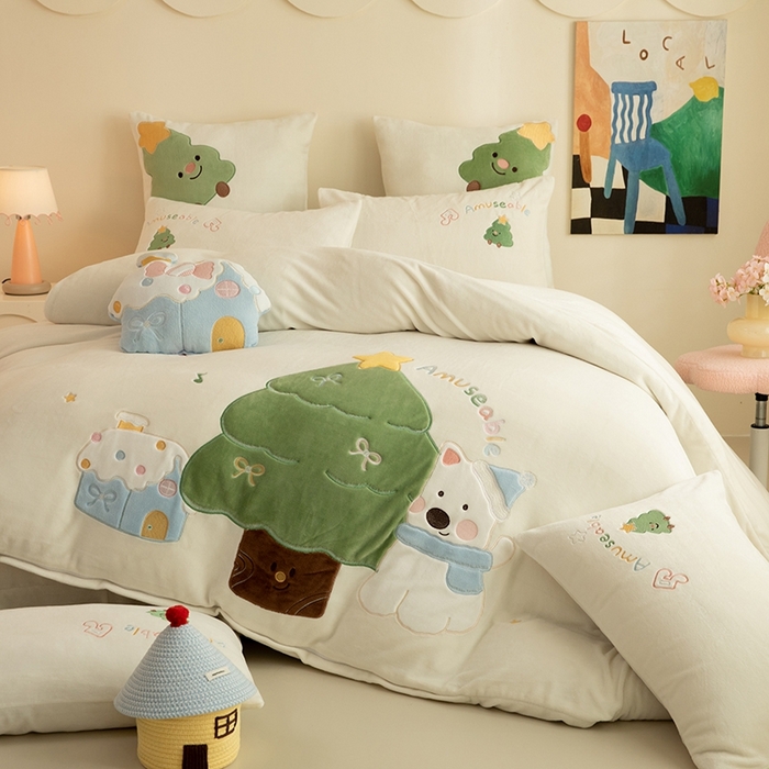 91家纺网 家纺一手货源 找家纺 （总）绒棉世家 2025新款保暖牛奶绒贴布绣四件套