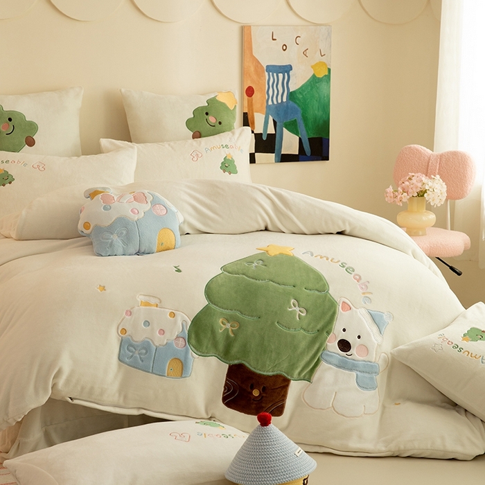 91家纺网 家纺一手货源 找家纺 （总）绒棉世家 2025新款保暖牛奶绒贴布绣四件套