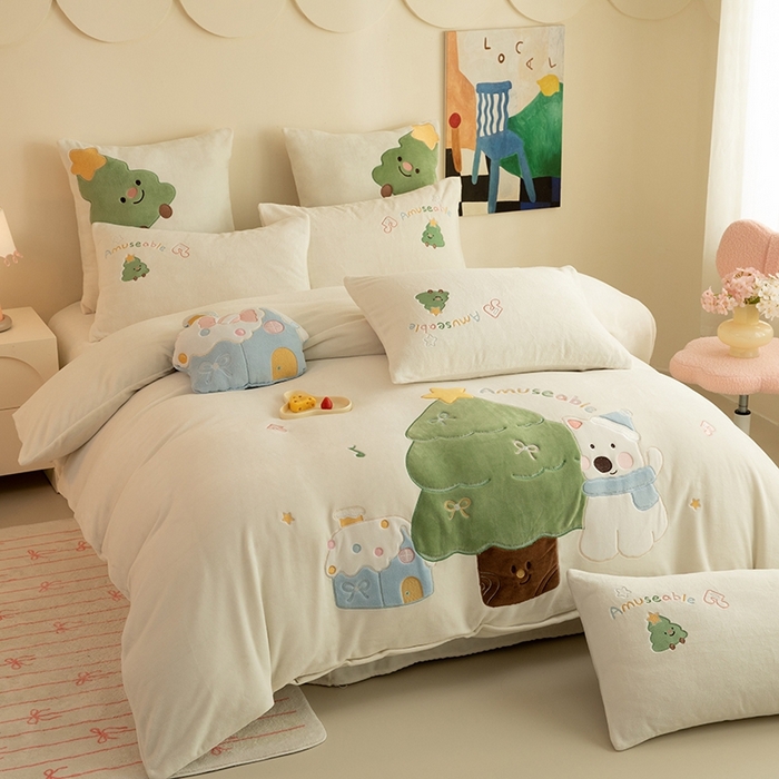 91家纺网 家纺一手货源 找家纺 （总）绒棉世家 2025新款保暖牛奶绒贴布绣四件套