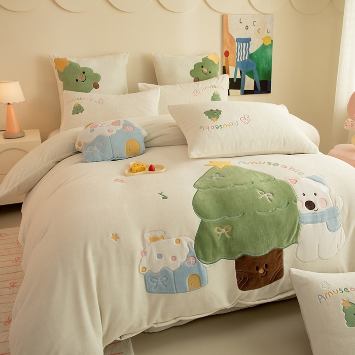 91家纺网 家纺一手货源 找家纺 （总）绒棉世家 2025新款保暖牛奶绒贴布绣四件套