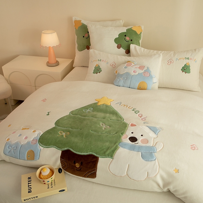 91家纺网 家纺一手货源 找家纺 （总）绒棉世家 2025新款保暖牛奶绒贴布绣四件套