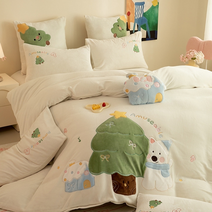 91家纺网 家纺一手货源 找家纺 （总）绒棉世家 2025新款保暖牛奶绒贴布绣四件套