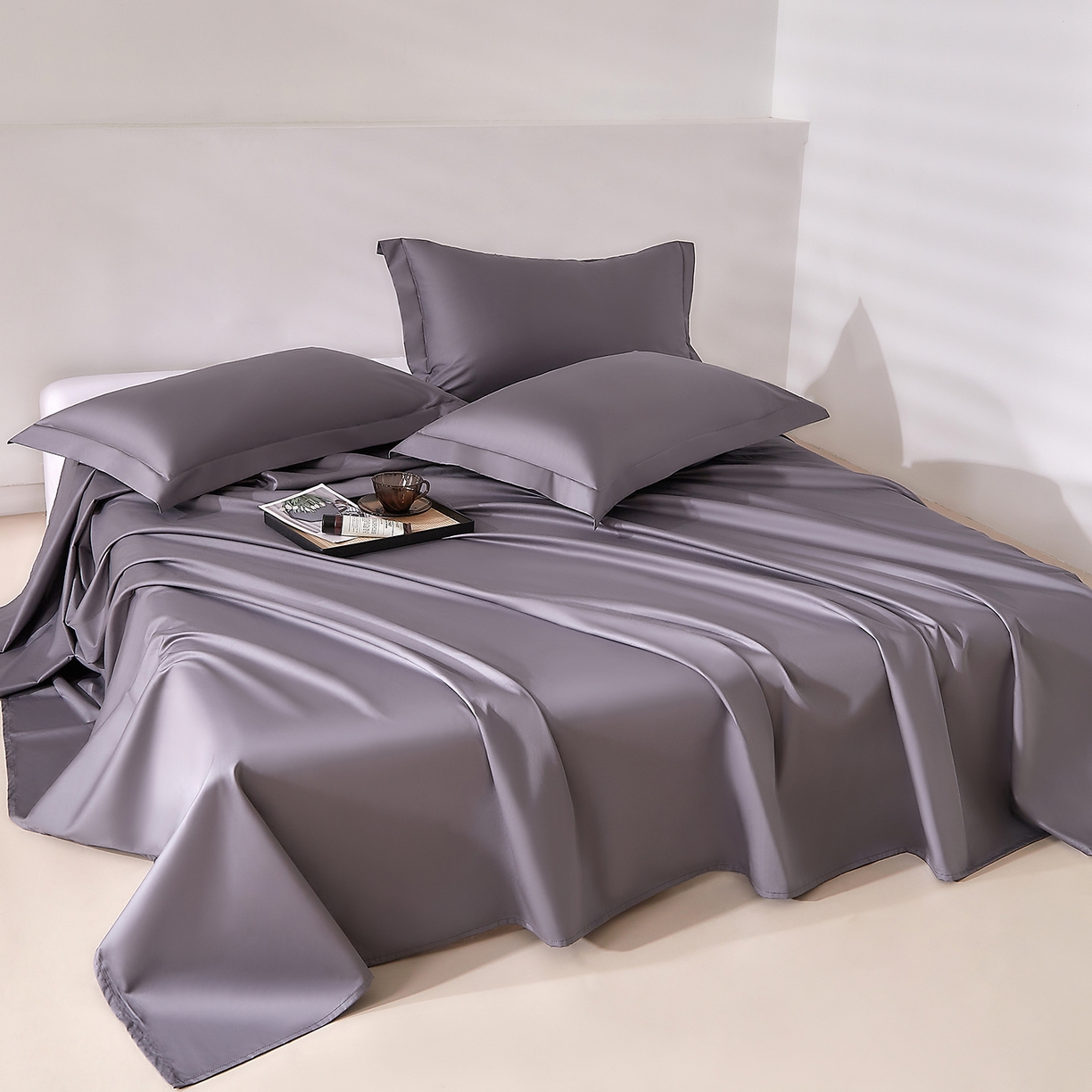 91家纺网 家纺一手货源 找家纺 DoDo 兜兜 2026新款全棉纯棉50支长绒棉三四件套 可定做尺寸 典雅灰