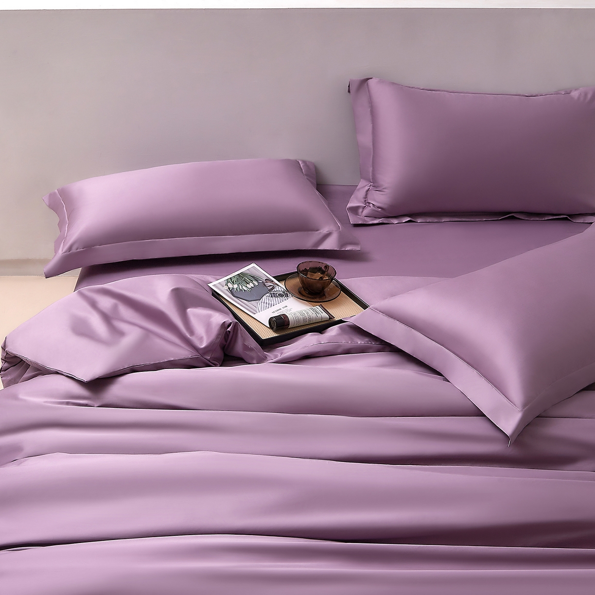 91家纺网 家纺一手货源 找家纺 DoDo 兜兜 2026新款全棉纯棉50支长绒棉三四件套 可定做尺寸 丝绒紫