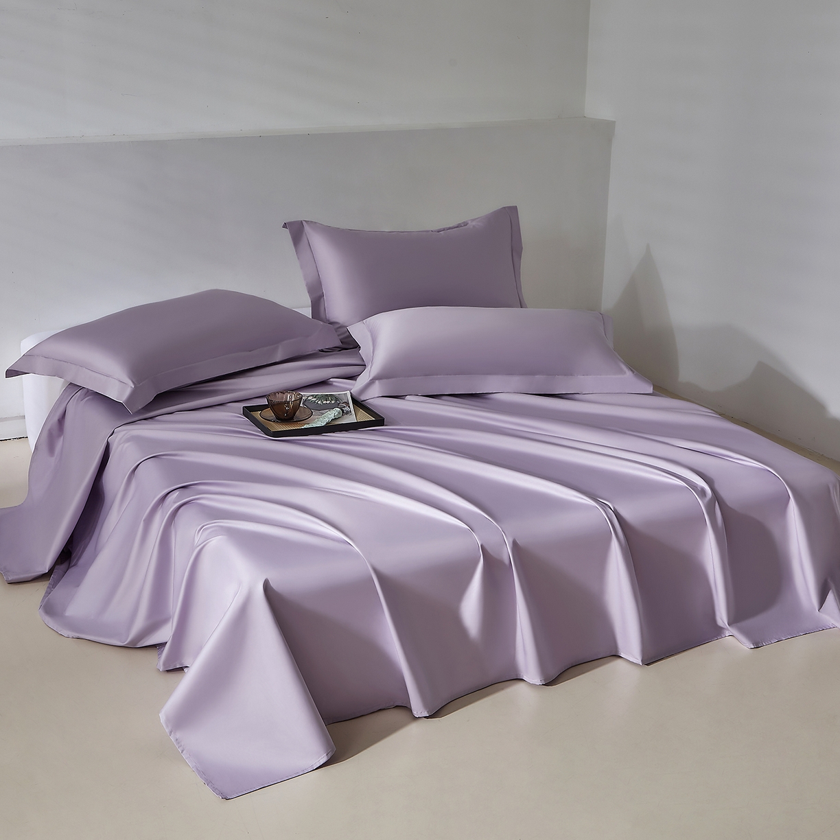 91家纺网 家纺一手货源 找家纺 DoDo 兜兜 2026新款全棉纯棉50支长绒棉三四件套 可定做尺寸 珍珠紫