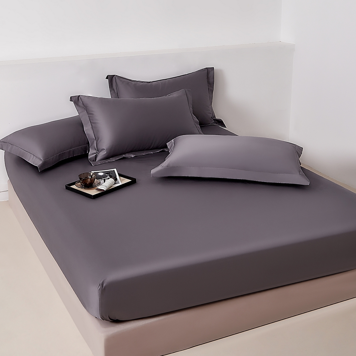 91家纺网 家纺一手货源 找家纺 DoDo 兜兜 2026新款全棉纯棉50支长绒棉单床笠 床笠单件 典雅灰