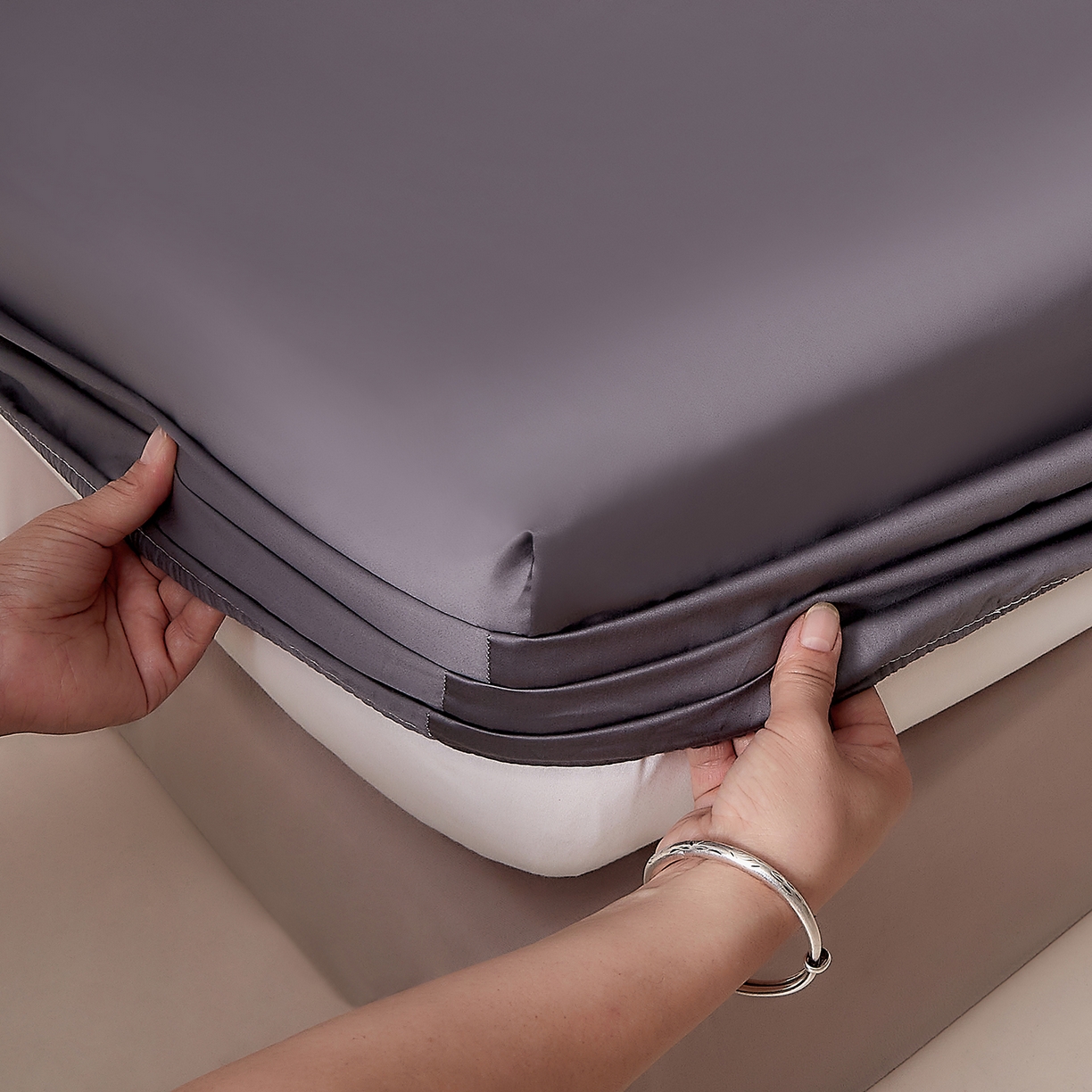 91家纺网 家纺一手货源 找家纺 DoDo 兜兜 2026新款全棉纯棉50支长绒棉单床笠 床笠单件 典雅灰