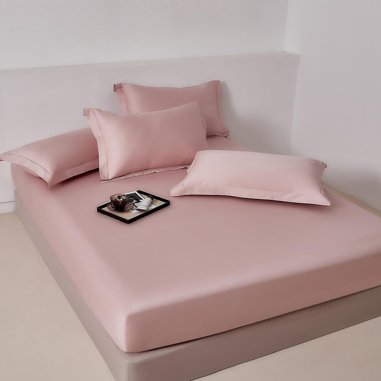 91家纺网 家纺一手货源 找家纺 DoDo 兜兜 2026新款全棉纯棉50支长绒棉单床笠 床笠单件 马卡龙粉