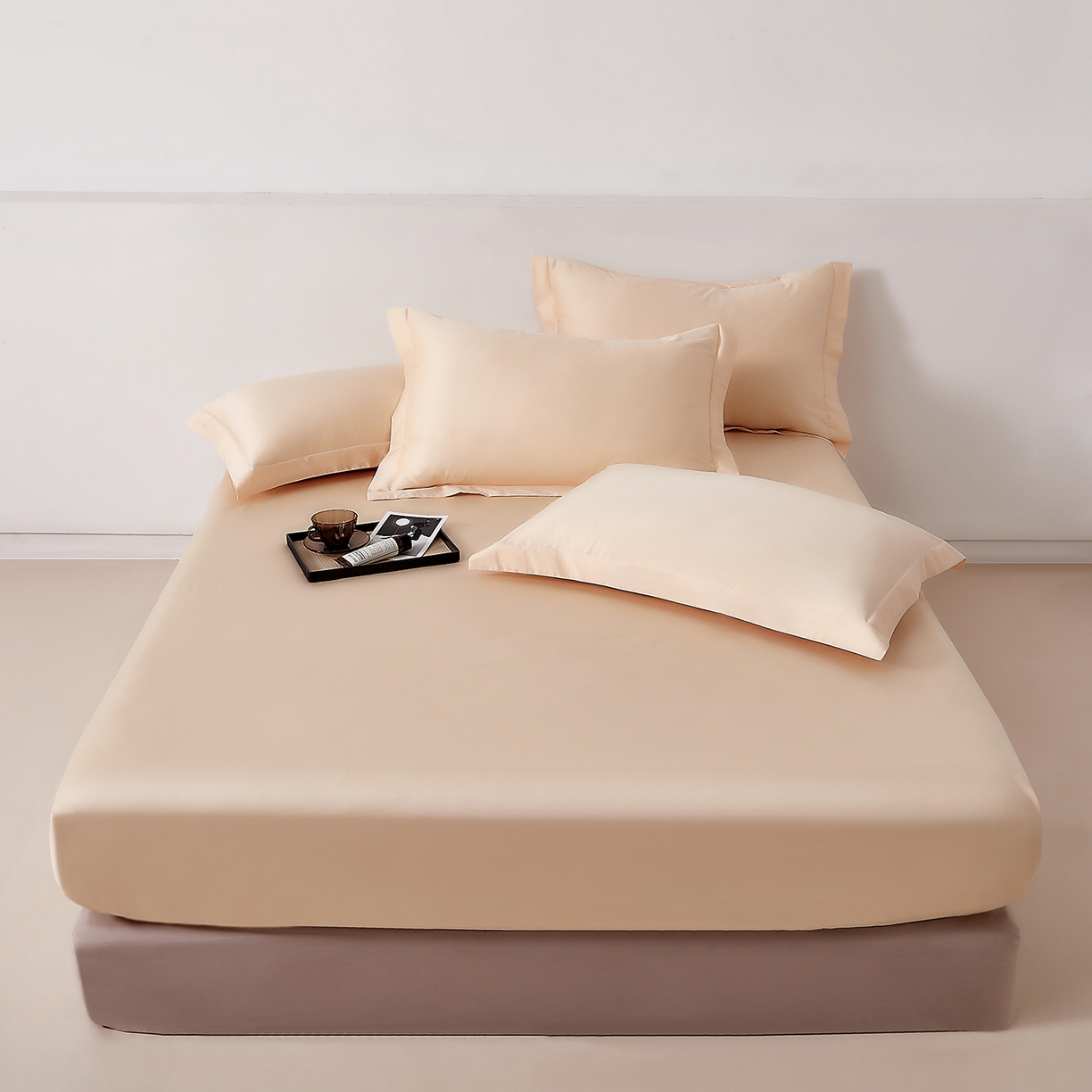 91家纺网 家纺一手货源 找家纺 DoDo 兜兜 2026新款全棉纯棉50支长绒棉单床笠 床笠单件 奶茶色