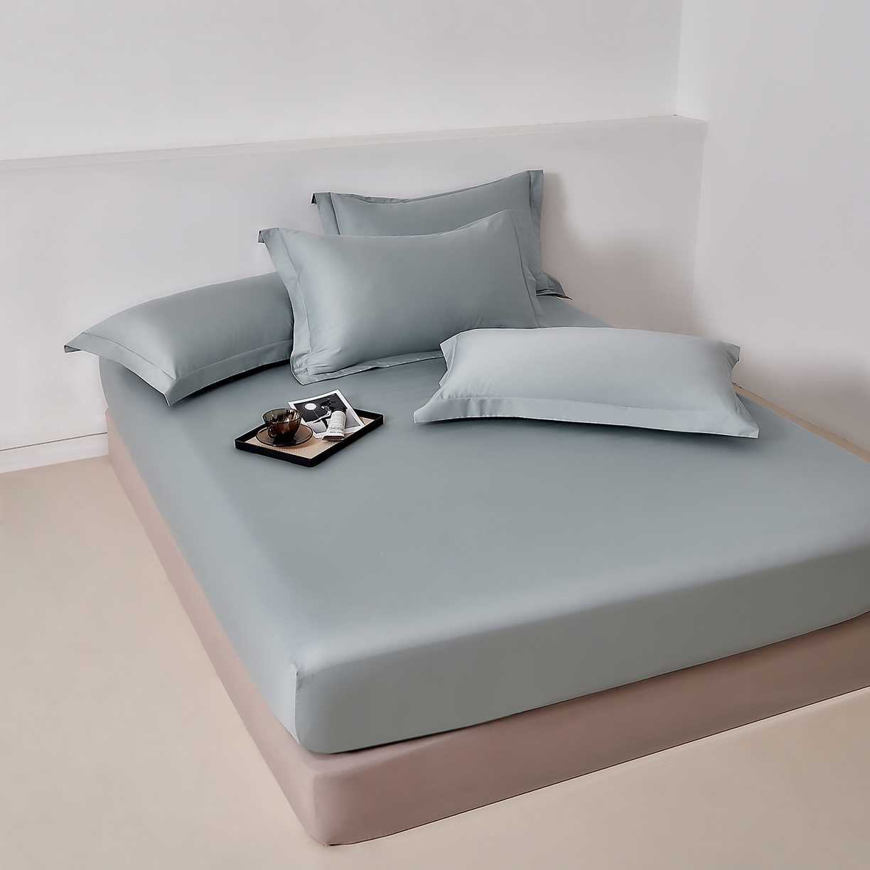 91家纺网 家纺一手货源 找家纺 DoDo 兜兜 2026新款全棉纯棉50支长绒棉单床笠 床笠单件 普士蓝