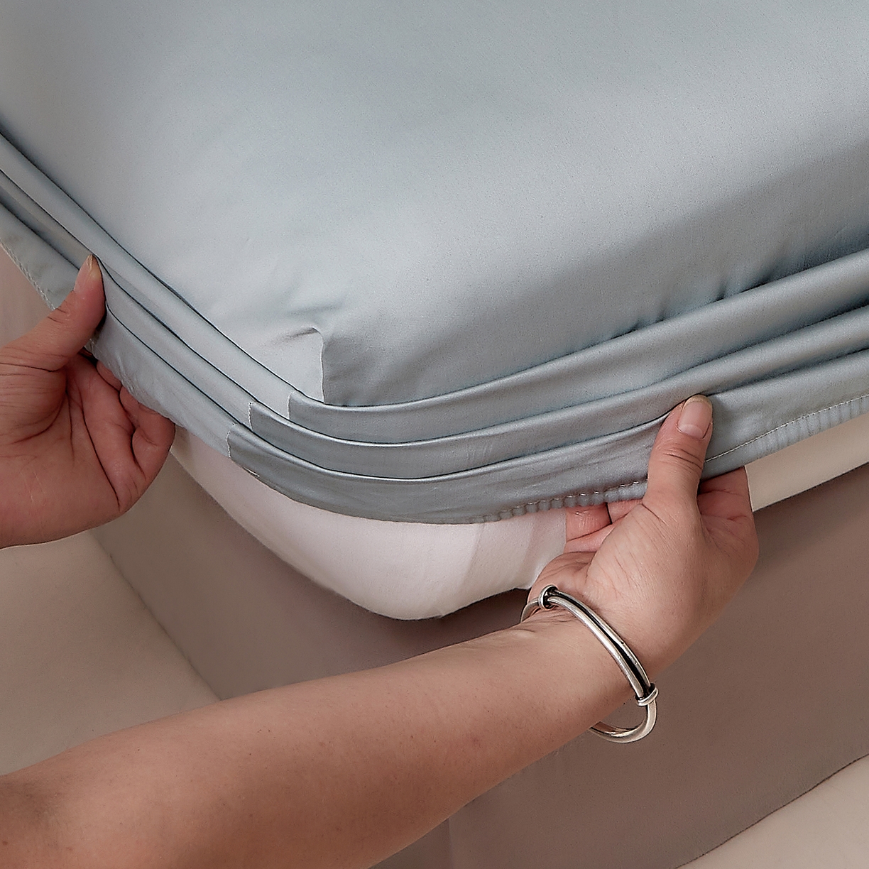 91家纺网 家纺一手货源 找家纺 DoDo 兜兜 2026新款全棉纯棉50支长绒棉单床笠 床笠单件 普士蓝