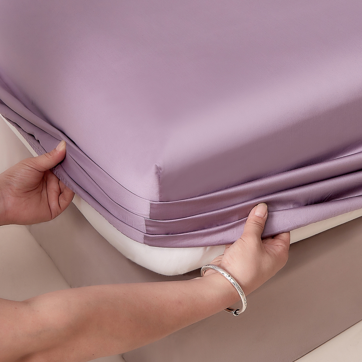 91家纺网 家纺一手货源 找家纺 DoDo 兜兜 2026新款全棉纯棉50支长绒棉单床笠 床笠单件 丝绒紫