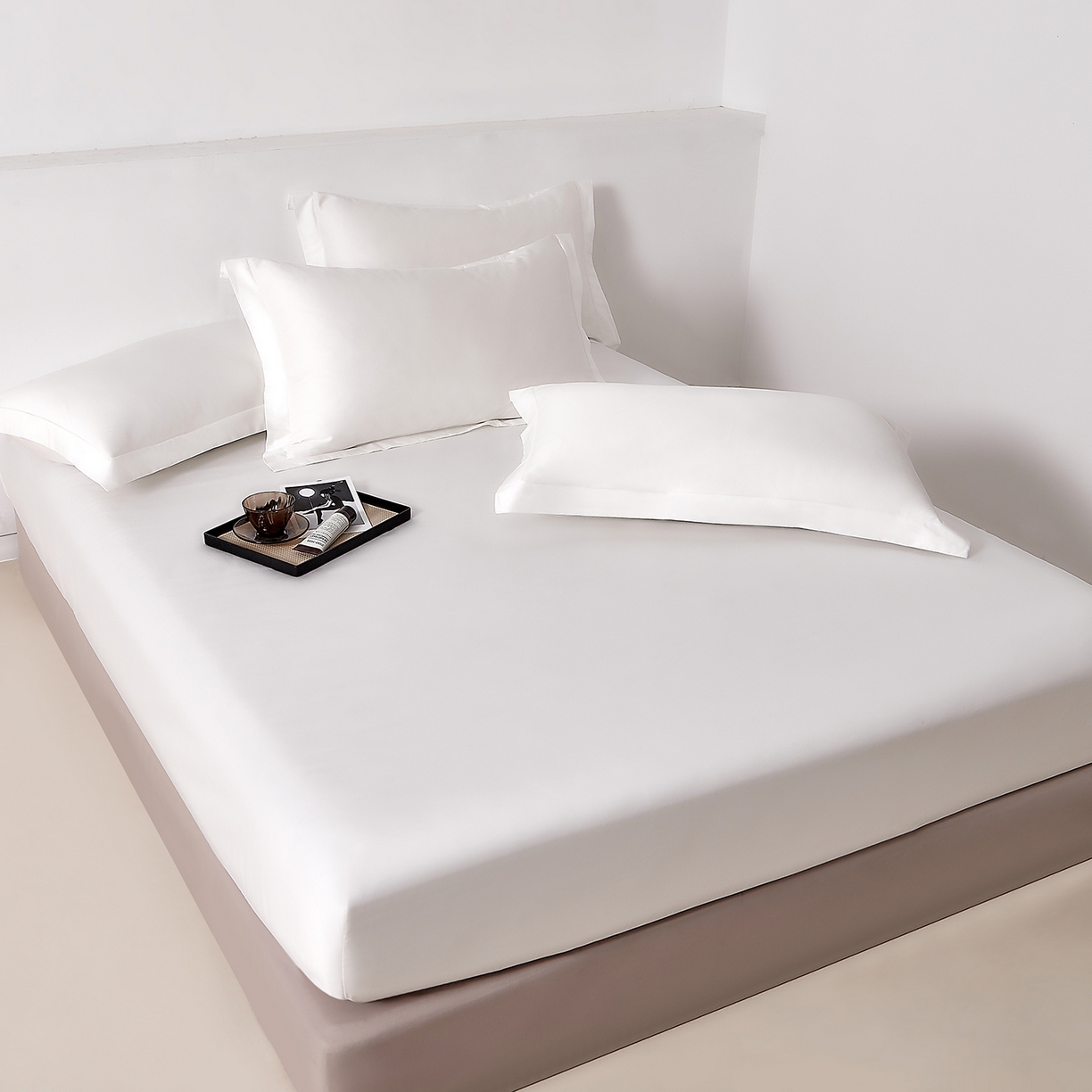 91家纺网 家纺一手货源 找家纺 DoDo 兜兜 2026新款全棉纯棉50支长绒棉单床笠 床笠单件 月光白