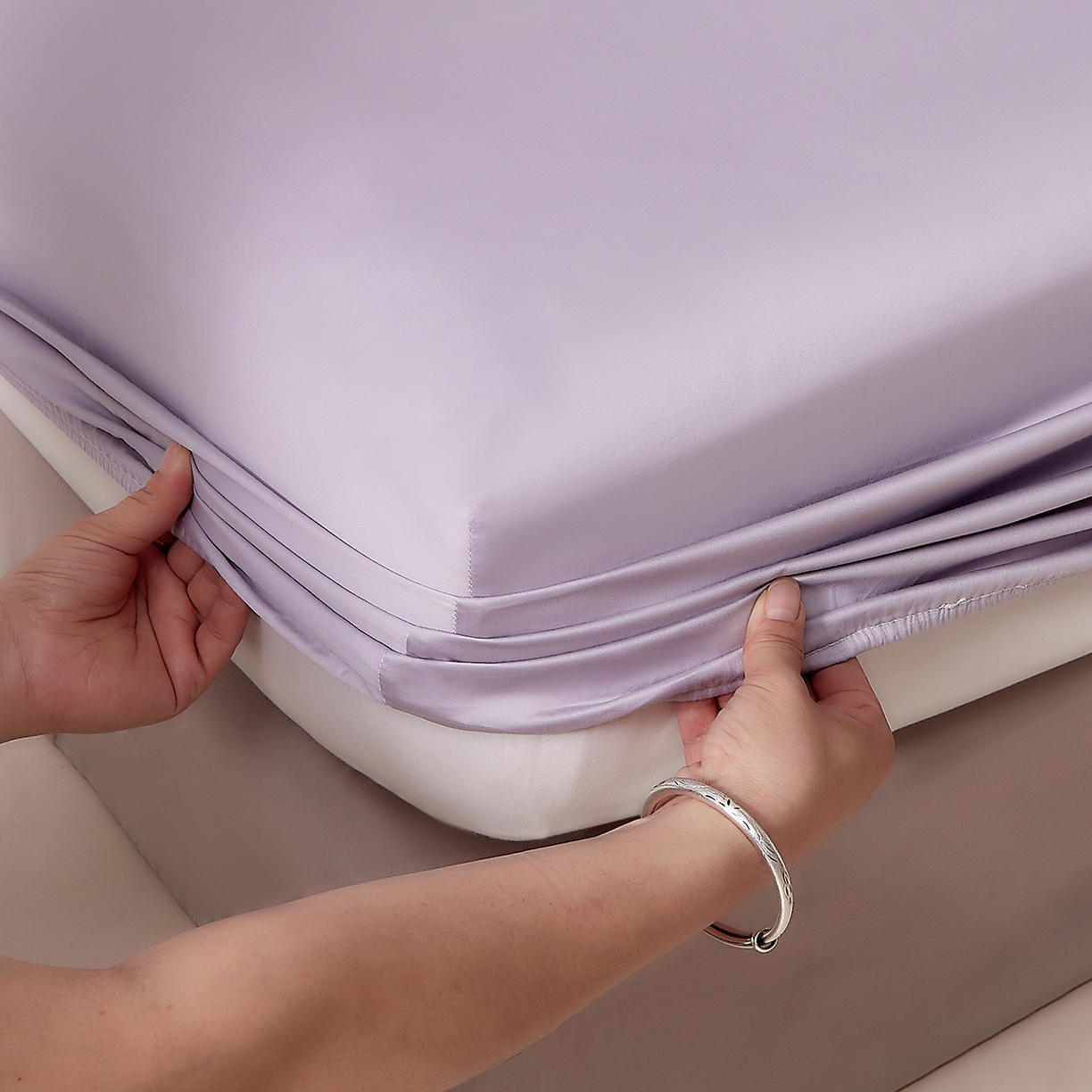 91家纺网 家纺一手货源 找家纺 DoDo 兜兜 2026新款全棉纯棉50支长绒棉单床笠 床笠单件 珍珠紫