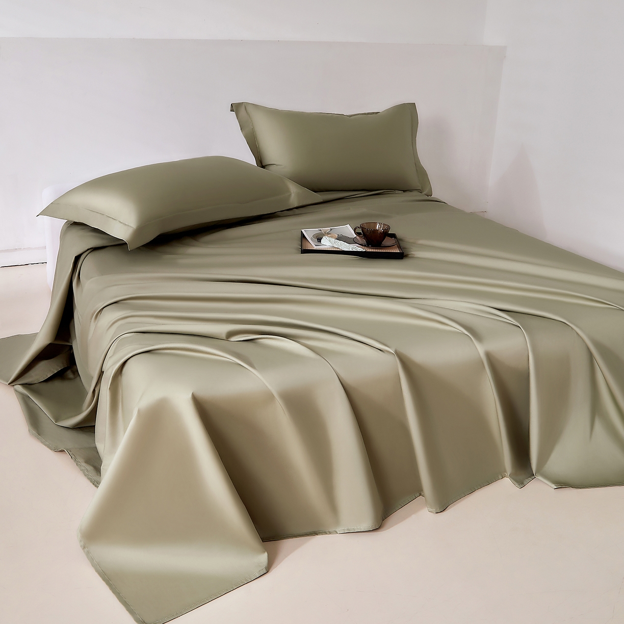 91家纺网 家纺一手货源 找家纺 DoDo 兜兜 2026新款全棉纯棉50支长绒棉单床单 床单单件 暮光绿