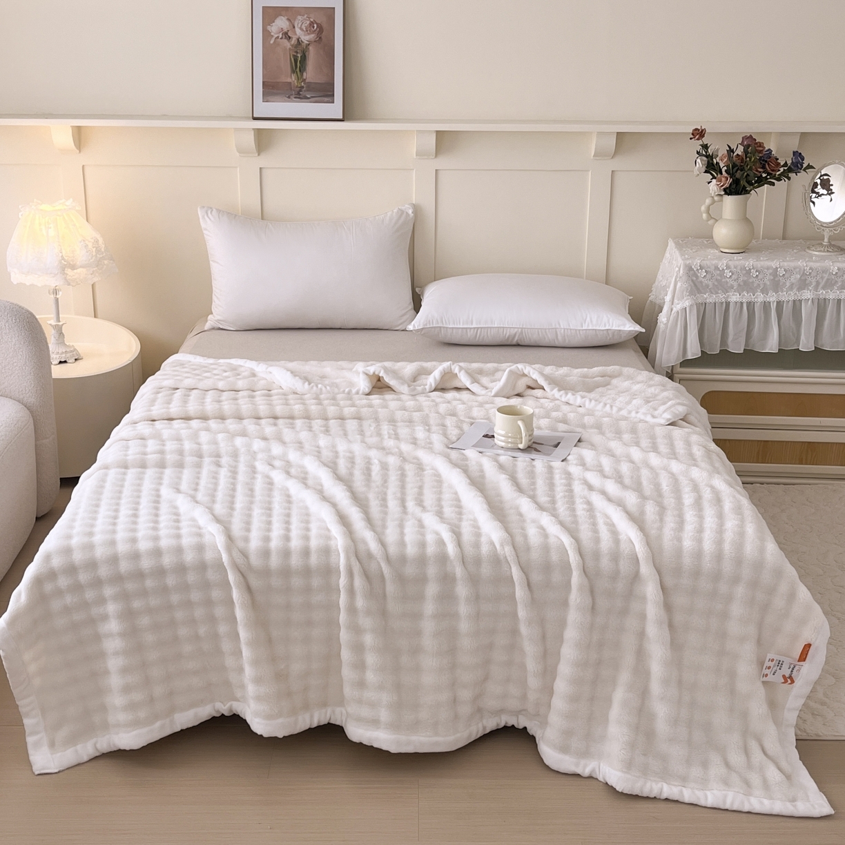 91家纺网 家纺一手货源 找家纺 默忆 2025新款A类保暖加厚仿兔毛毯毯子 米白