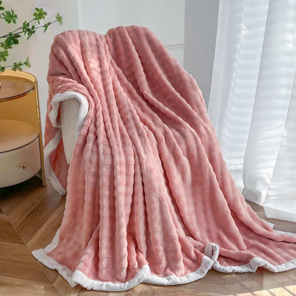 默忆 2025新款A类保暖加厚仿兔毛毯毯子 粉
