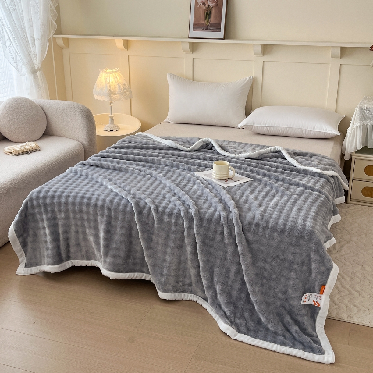 91家纺网 家纺一手货源 找家纺 默忆 2025新款A类保暖加厚仿兔毛毯毯子 蓝灰