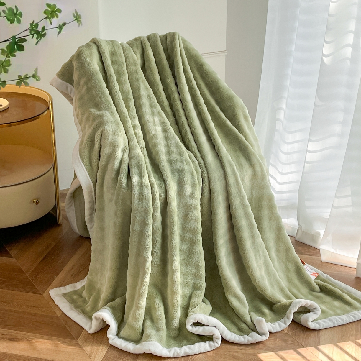 默忆 2025新款A类保暖加厚仿兔毛毯毯子 绿