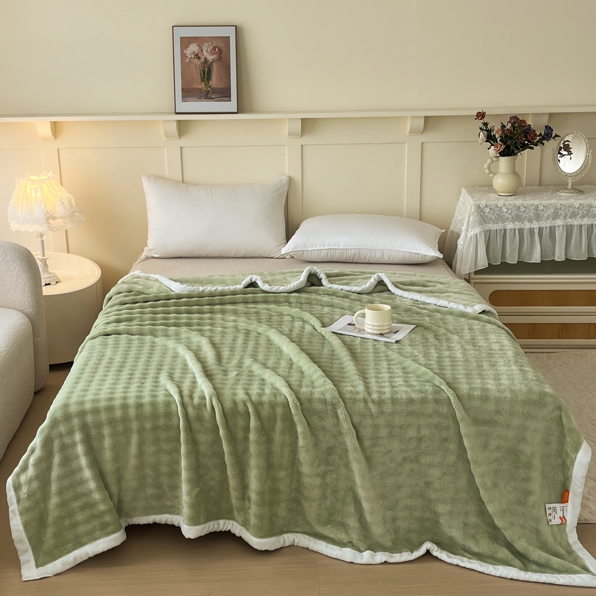 91家纺网 家纺一手货源 找家纺 默忆 2025新款A类保暖加厚仿兔毛毯毯子 绿