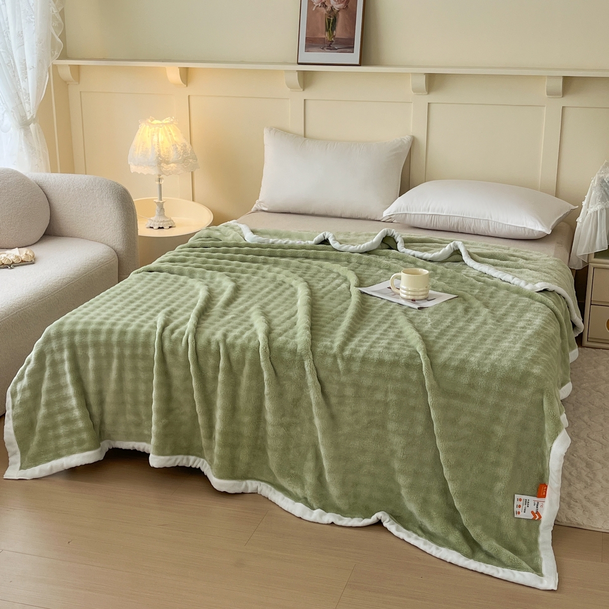 91家纺网 家纺一手货源 找家纺 默忆 2025新款A类保暖加厚仿兔毛毯毯子 绿