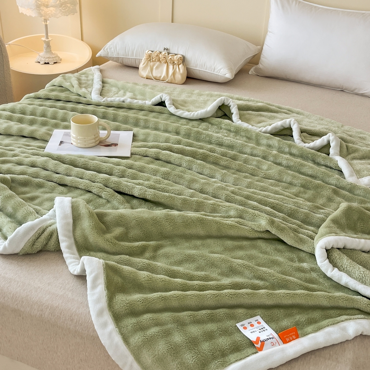 91家纺网 家纺一手货源 找家纺 默忆 2025新款A类保暖加厚仿兔毛毯毯子 绿