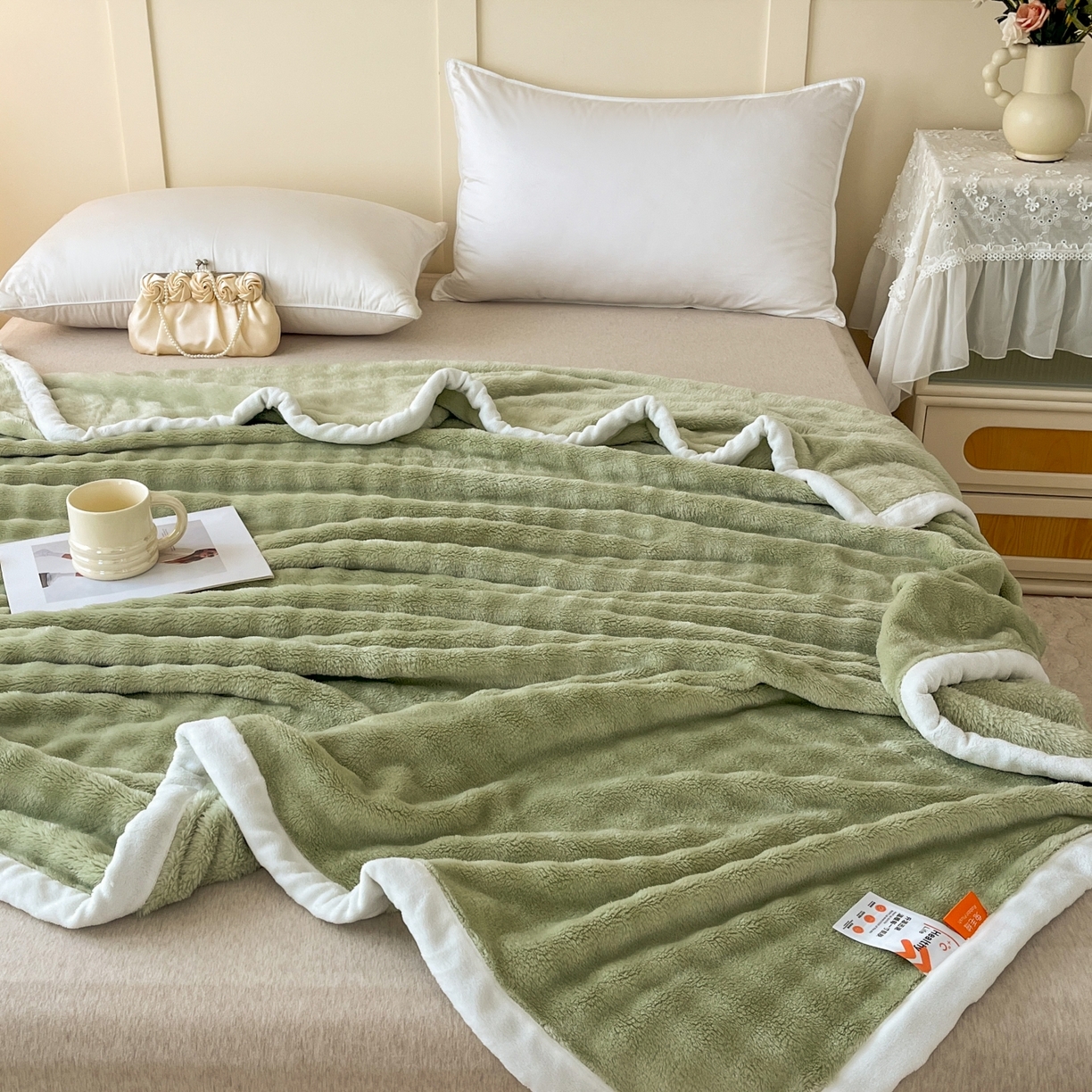 91家纺网 家纺一手货源 找家纺 默忆 2025新款A类保暖加厚仿兔毛毯毯子 绿