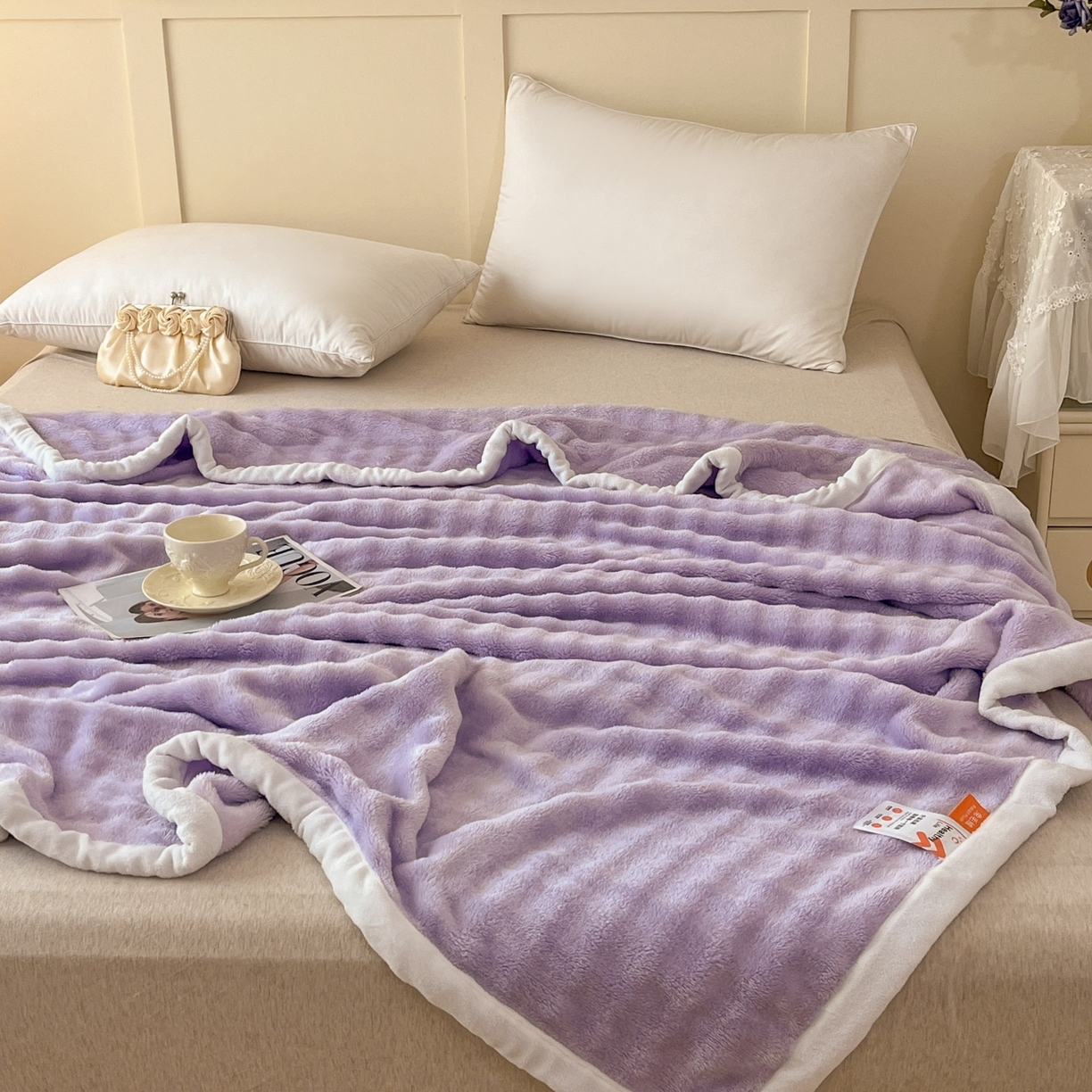 91家纺网 家纺一手货源 找家纺 默忆 2025新款A类保暖加厚仿兔毛毯毯子 紫色