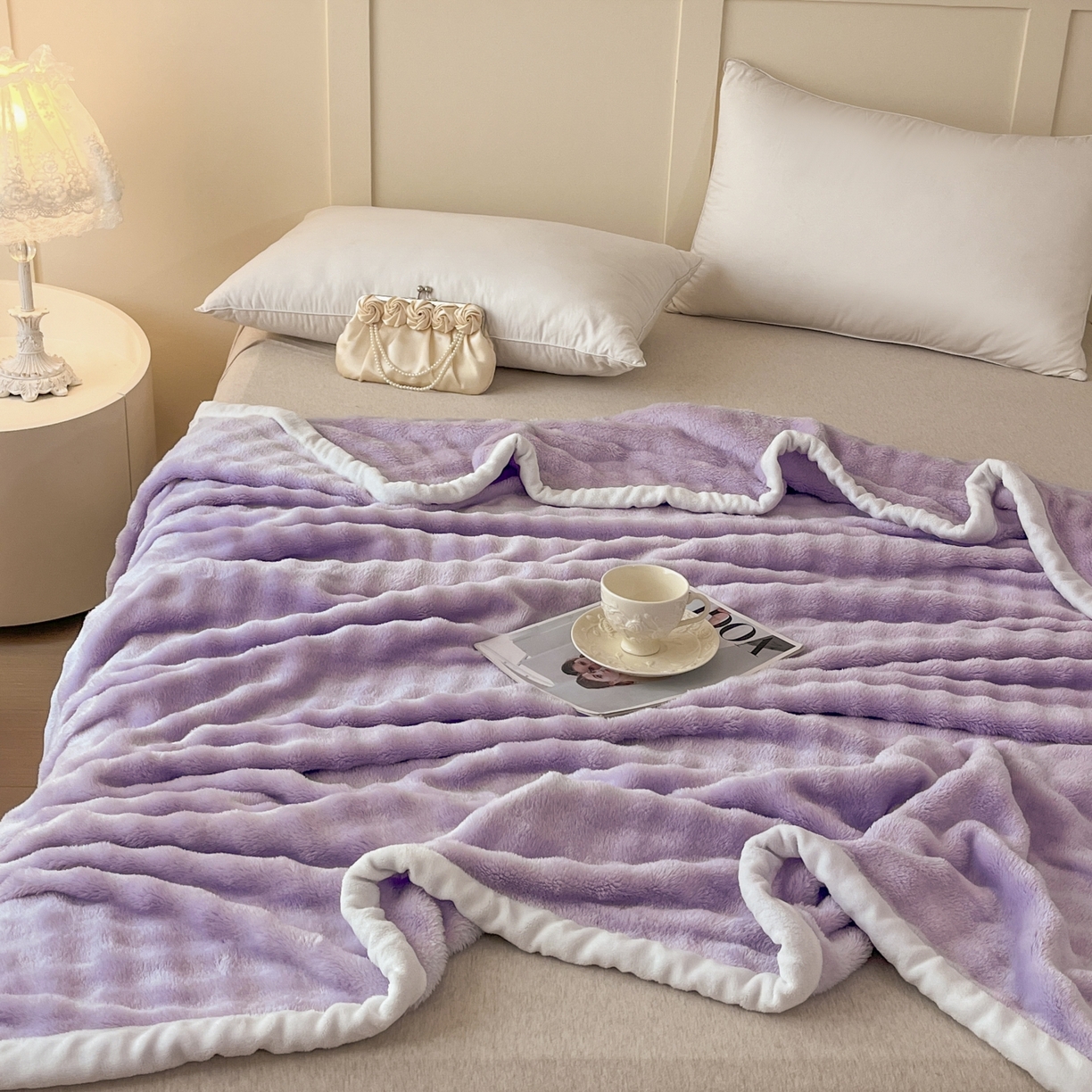 91家纺网 家纺一手货源 找家纺 默忆 2025新款A类保暖加厚仿兔毛毯毯子 紫色