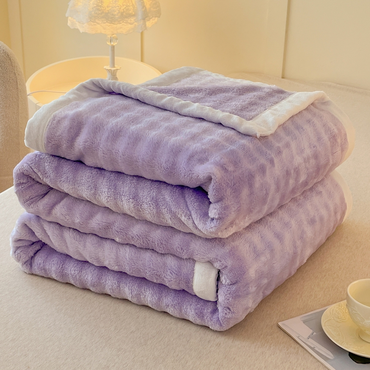 91家纺网 家纺一手货源 找家纺 默忆 2025新款A类保暖加厚仿兔毛毯毯子 紫色