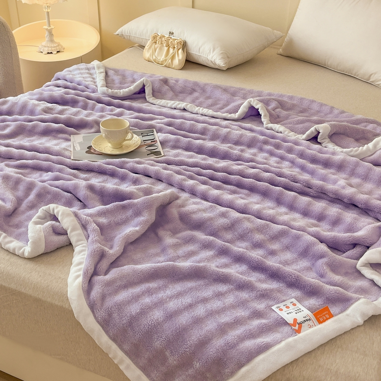 91家纺网 家纺一手货源 找家纺 默忆 2025新款A类保暖加厚仿兔毛毯毯子 紫色