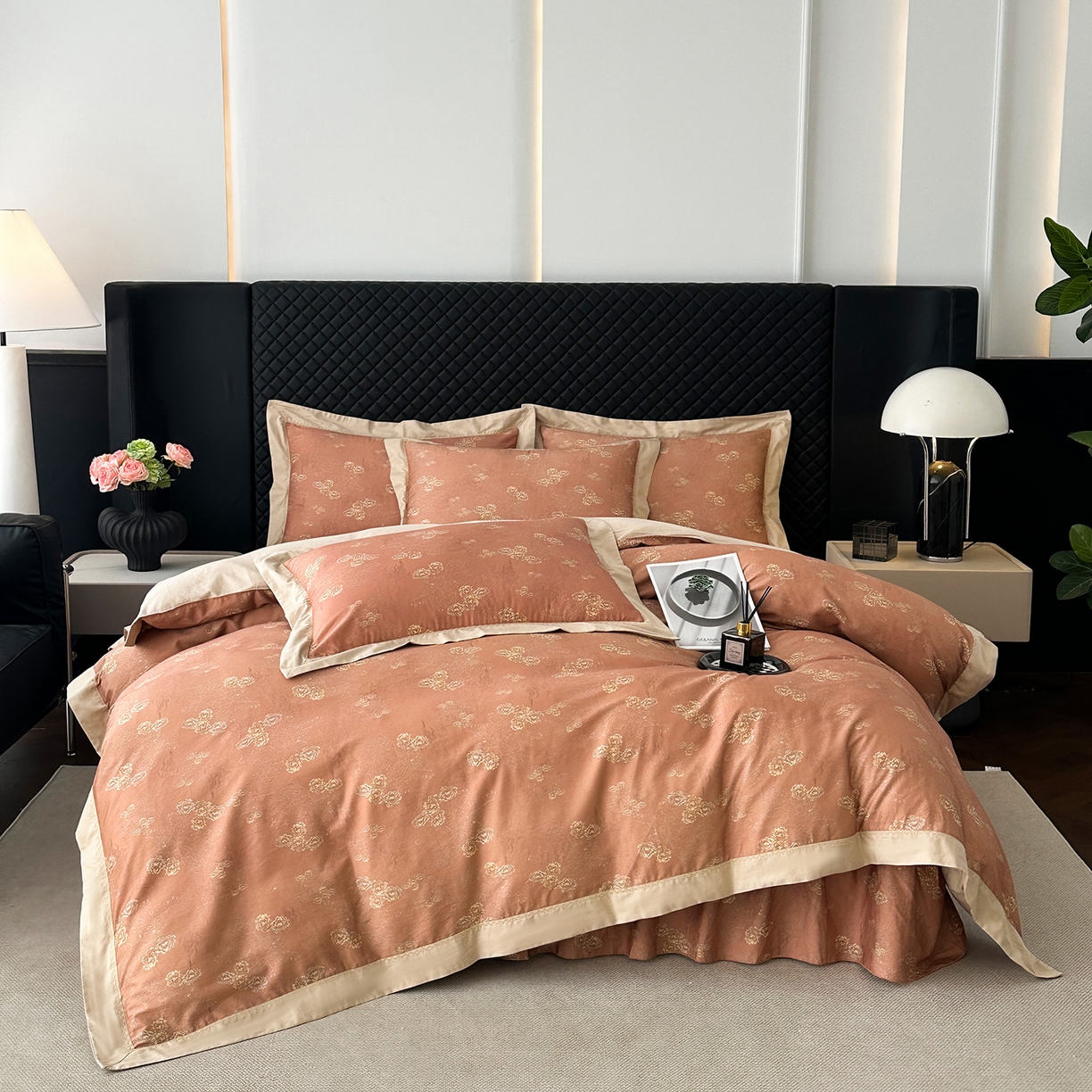 91家纺网 家纺一手货源 找家纺 （总）福丽莱家纺 2025新款高端60纯棉数码印花夹棉床裙四件套