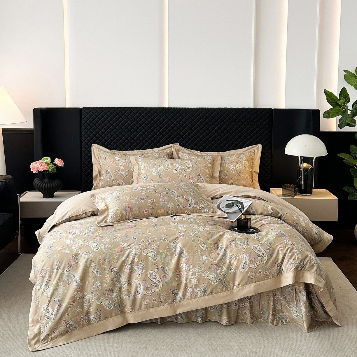 91家纺网 家纺一手货源 找家纺 （总）福丽莱家纺 2025新款高端60纯棉数码印花夹棉床裙四件套