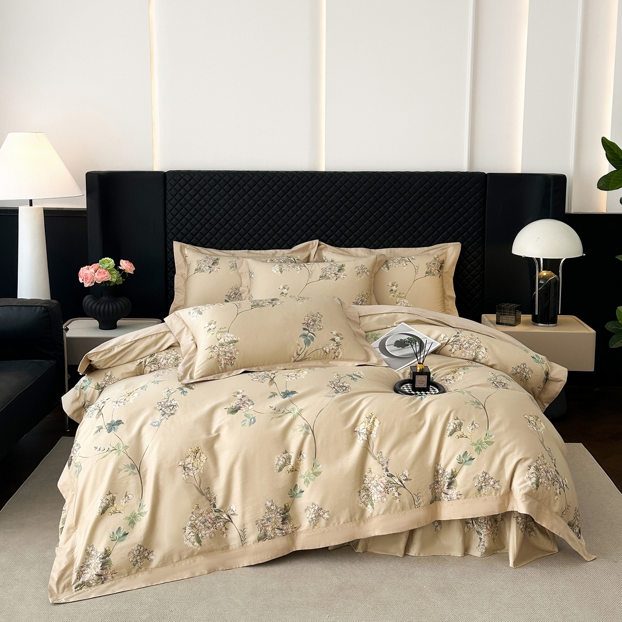 91家纺网 家纺一手货源 找家纺 （总）福丽莱家纺 2025新款高端60纯棉数码印花夹棉床裙四件套