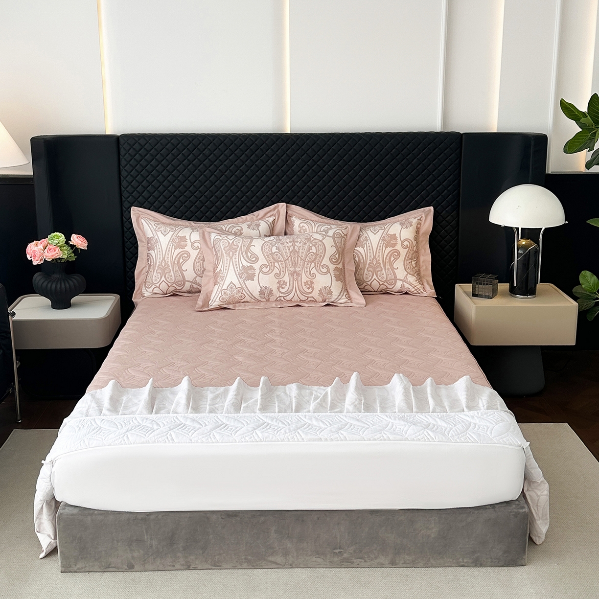 91家纺网 家纺一手货源 找家纺 （总）福丽莱家纺 2025新款高端60纯棉数码印花夹棉床裙四件套