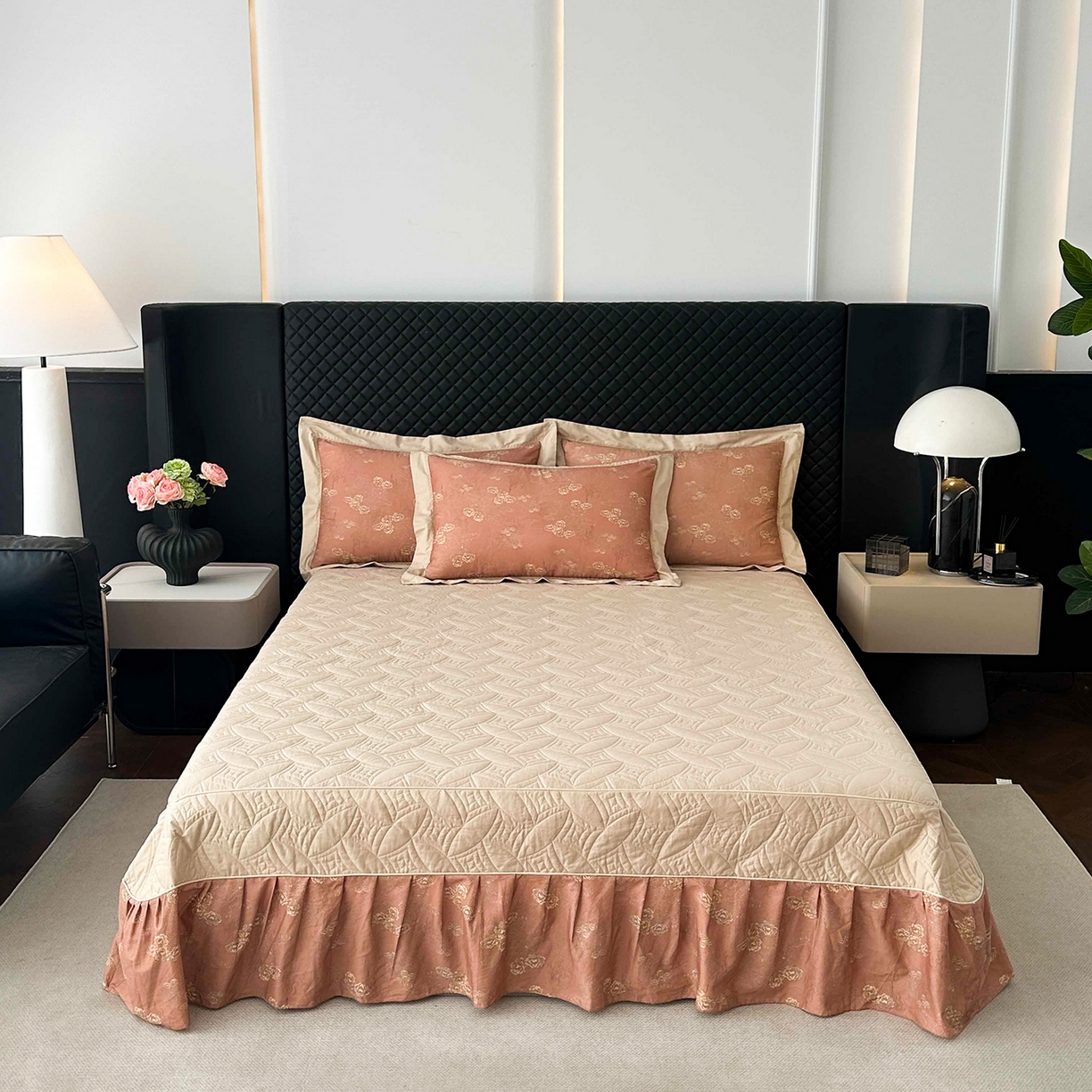 91家纺网 家纺一手货源 找家纺 福丽莱家纺 2025新款高端60纯棉数码印花夹棉床裙四件套 吉祥如意