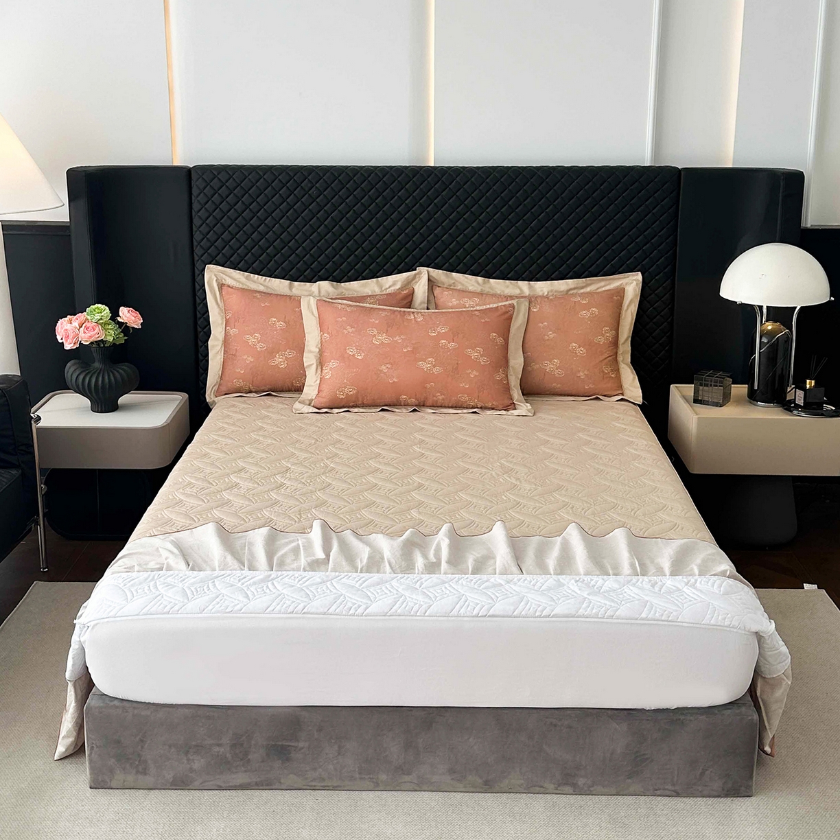 91家纺网 家纺一手货源 找家纺 福丽莱家纺 2025新款高端60纯棉数码印花夹棉床裙四件套 吉祥如意