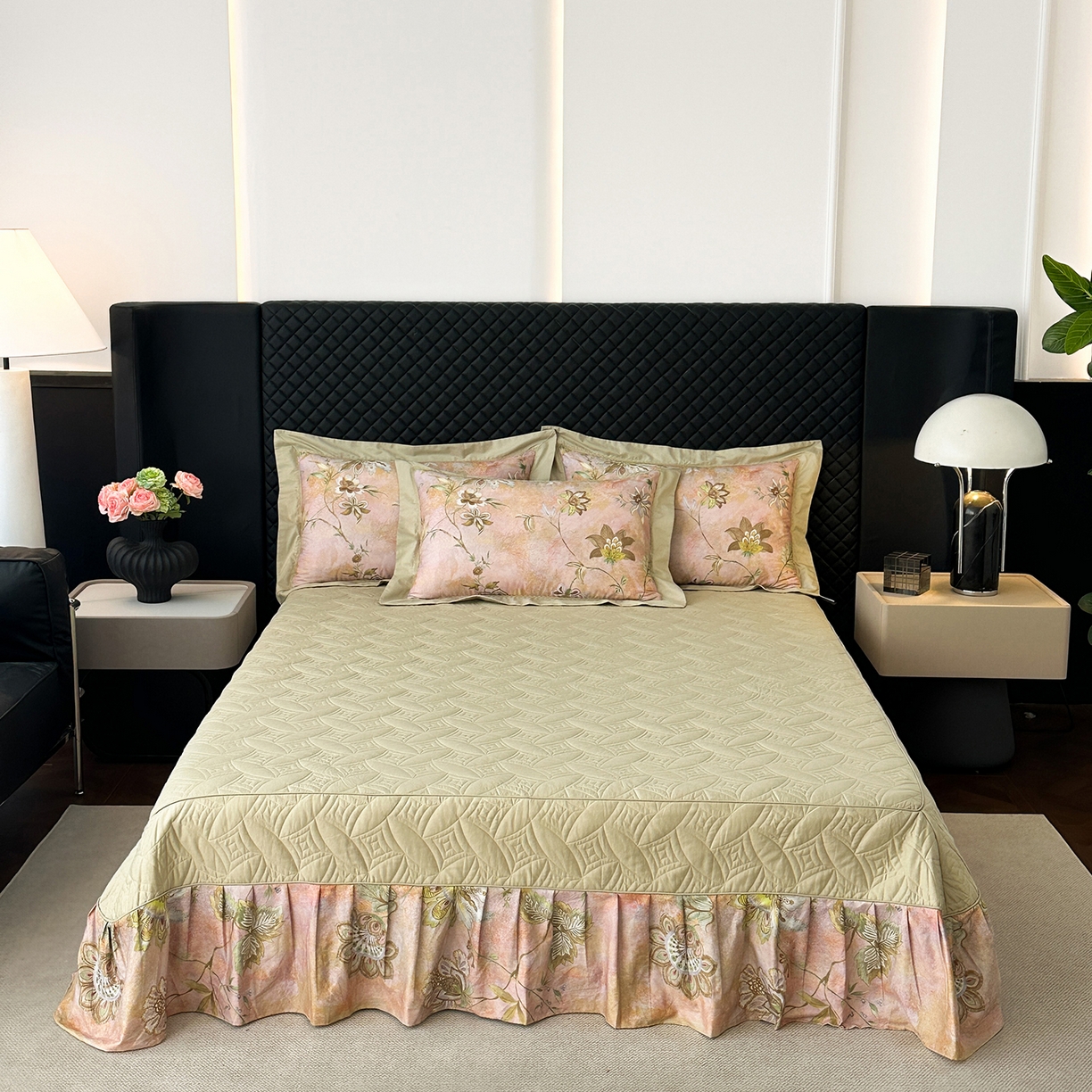 91家纺网 家纺一手货源 找家纺 福丽莱家纺 2025新款高端60纯棉数码印花夹棉床裙四件套 瑞贝卡