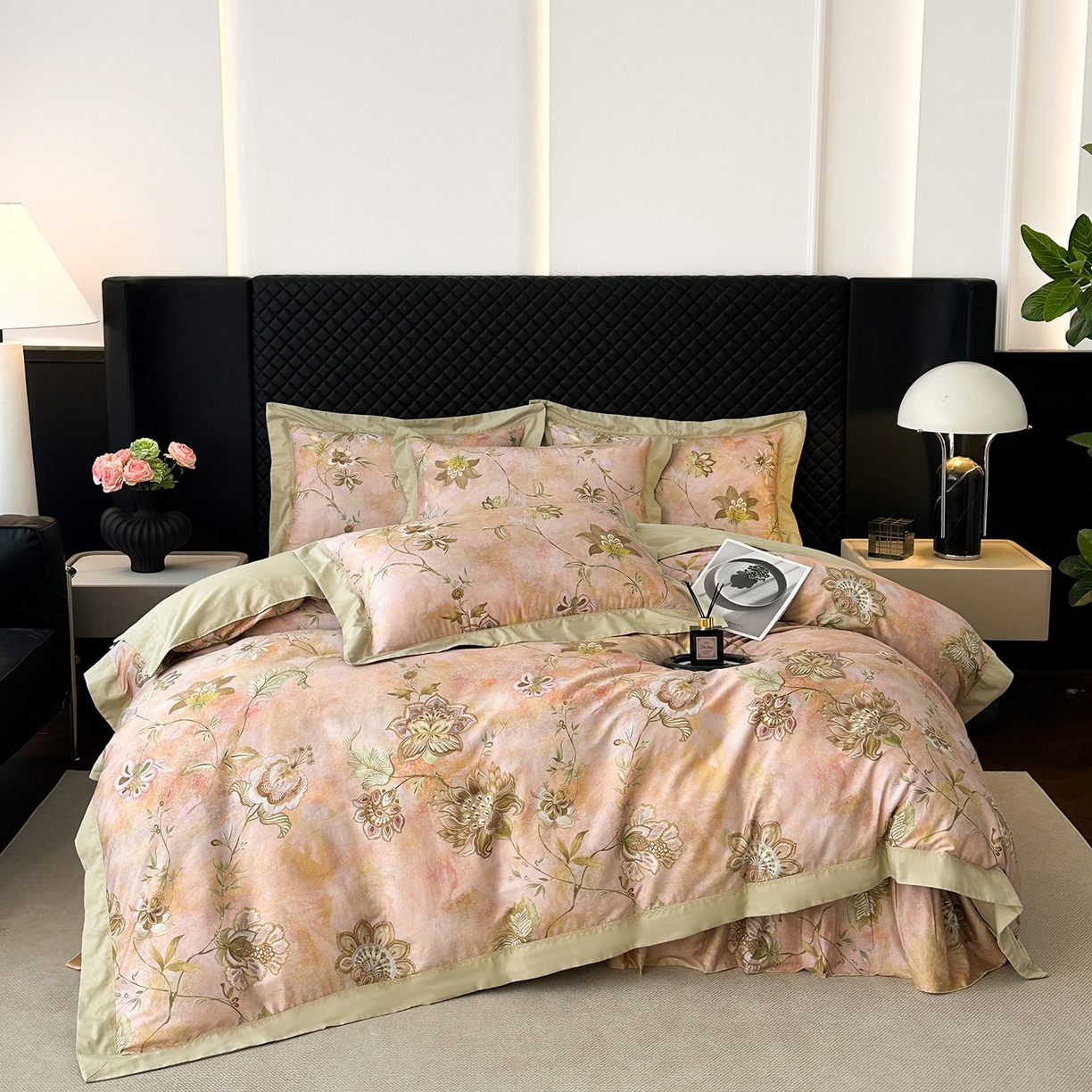 福丽莱家纺 2025新款高端60纯棉数码印花夹棉床裙四件套 瑞贝卡