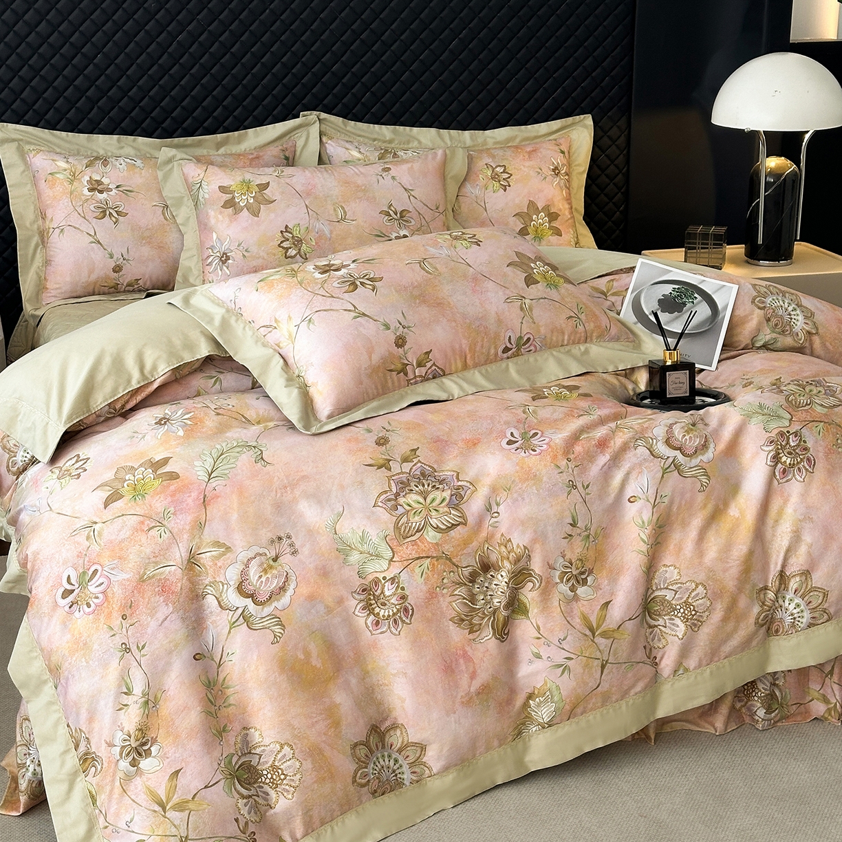 91家纺网 家纺一手货源 找家纺 福丽莱家纺 2025新款高端60纯棉数码印花夹棉床裙四件套 瑞贝卡